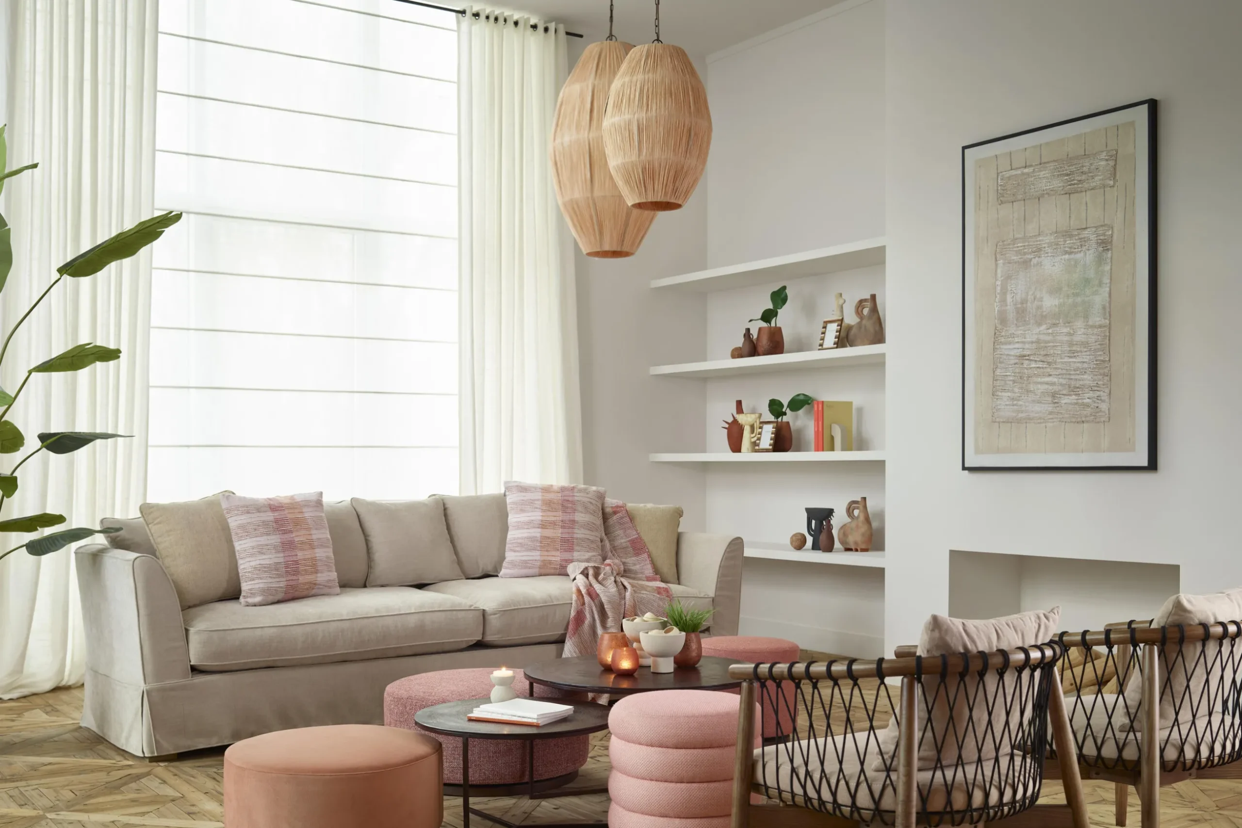Aimee, Pendant Lamp, Raffia And Iron, L