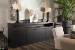 Bjorn, Sideboard, Black, 4 Doors, With Dimmable Led Lights
