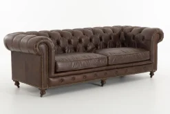 Edinburgh, Sofa, Chesterfield, Leather, Dark Brown, Three-Seater