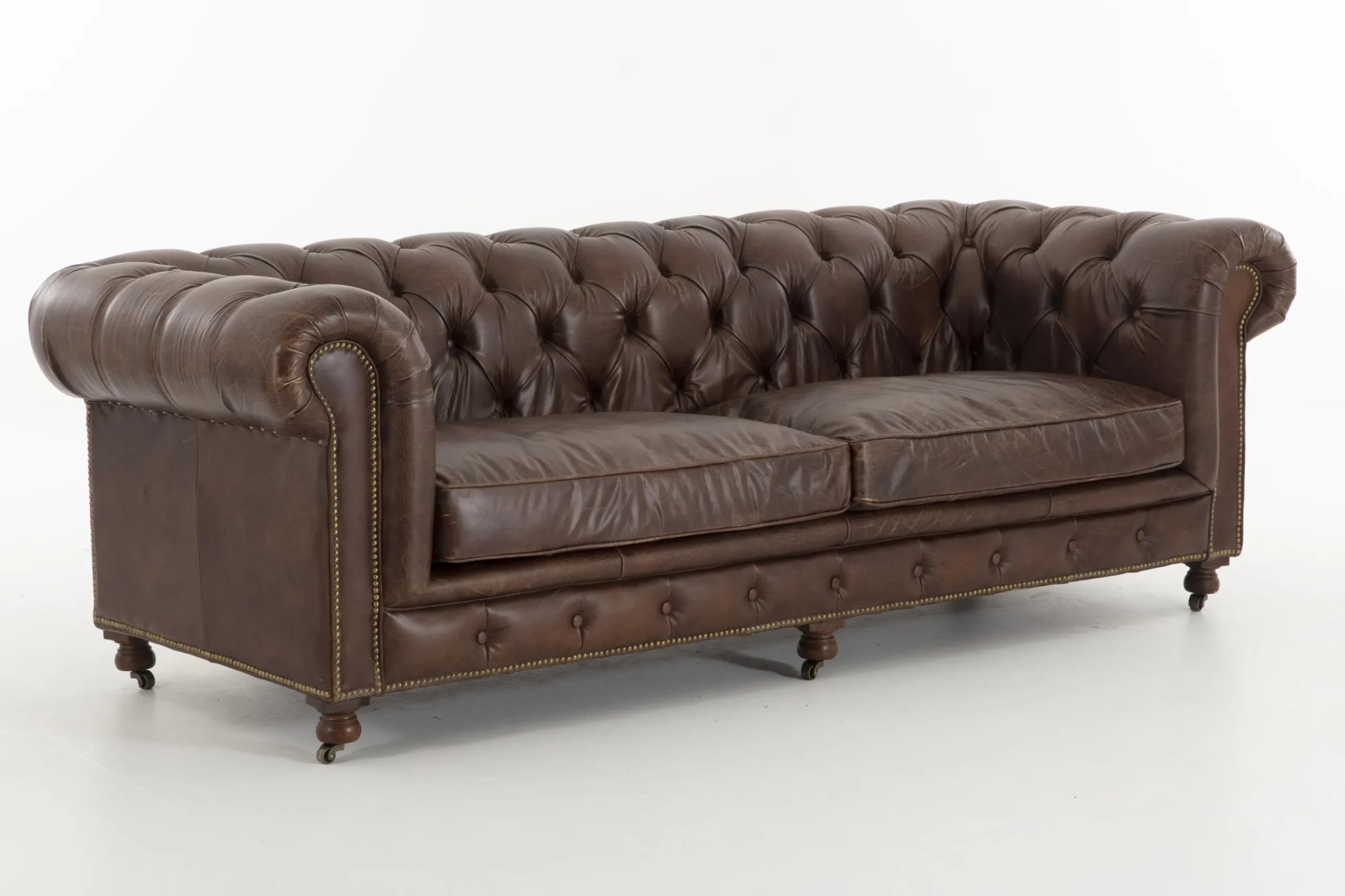 Edinburgh, Sofa, Chesterfield, Leather, Dark Brown, Three-Seater