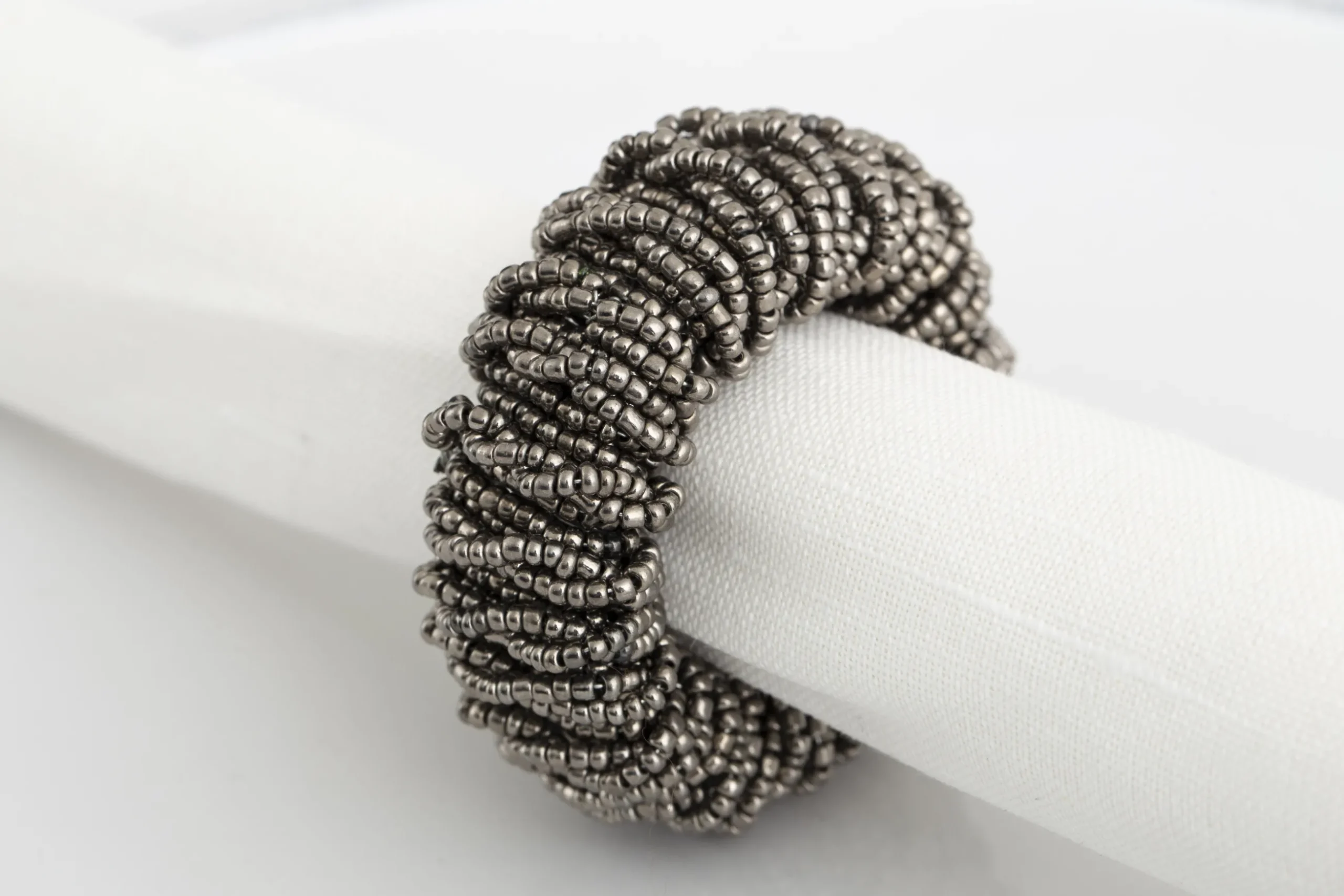 Meina, Napkin Ring, Beads, Grey