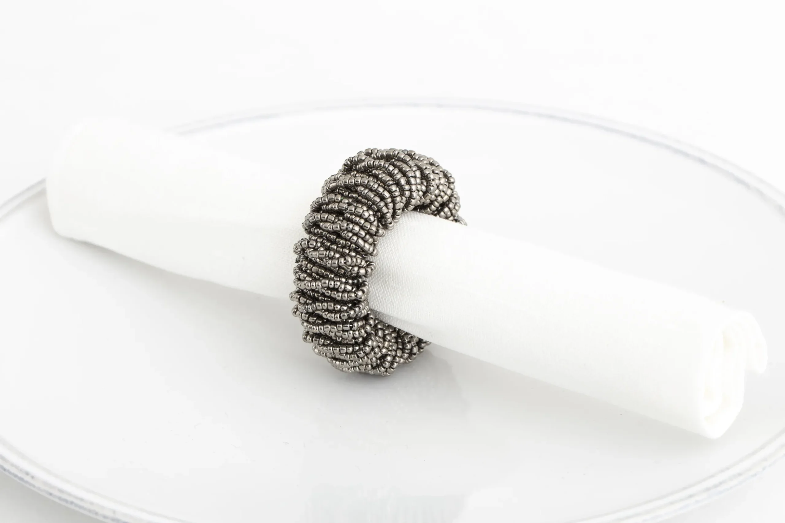 Meina, Napkin Ring, Beads, Grey