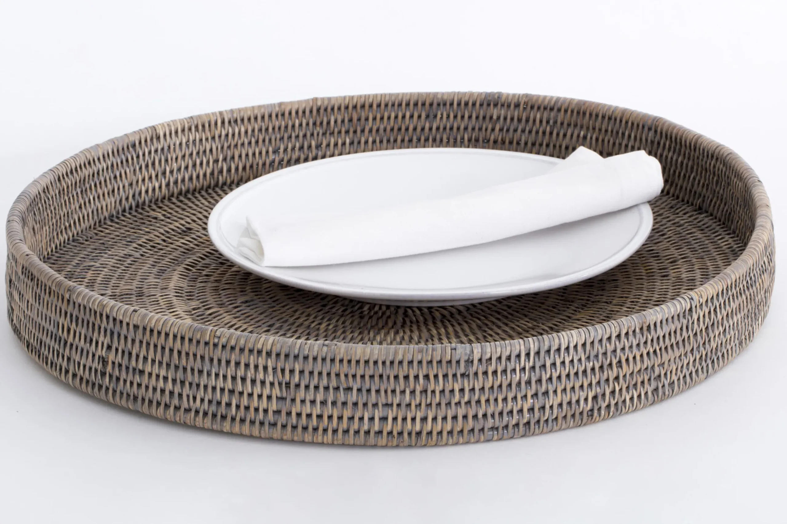 Togo, Tray, Round, Reed, Grey, 48Cm